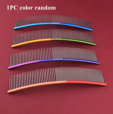 Inspire Curations Rainbow Curved Pet Grooming Comb Stainless Steel Deshedding & Detangling Comb For Cats & Dogs 1pc Color Random 19x3.9cm