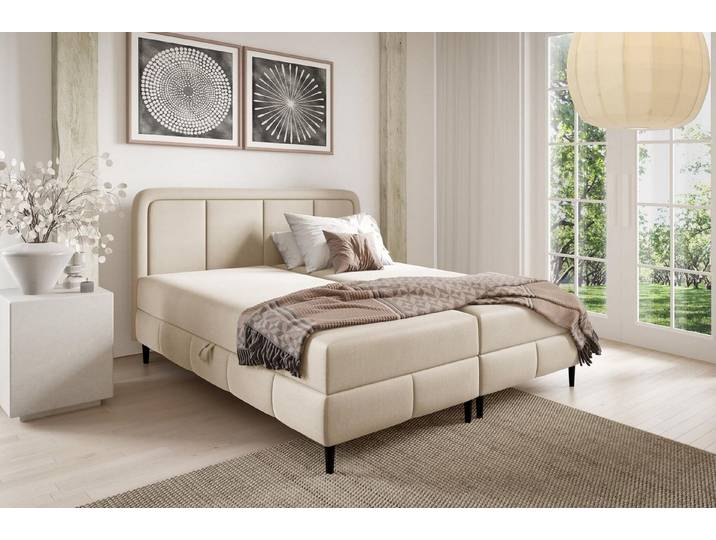 Compleo Boxspringbett auf hohen Füßen, Doppelbett, skandinavischer Stil, Veloursstoff