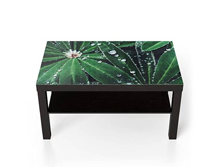 DEQORI Glastisch schwarz groß 90x50 cm Motiv Wasserperlenverzierung ausgefallener Beistelltisch aus Glas Hochglanz Couchtisch fürs Wohnzimmer moderner Couch Tisch mit Design