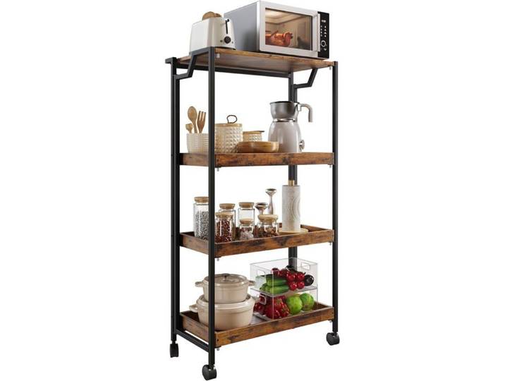 Chariot de Rangement à roulettes Verrouillables-TOYS S-Étagère de Cuisine Pliable en Bois à 4 Niveaux