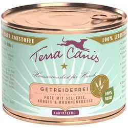 Terra Canis Getreidefrei 200g Dose Hundenassfutter Sparpaket 24 x 200 Gramm Pute mit Sellerie, Kürbis & Brunnenkresse