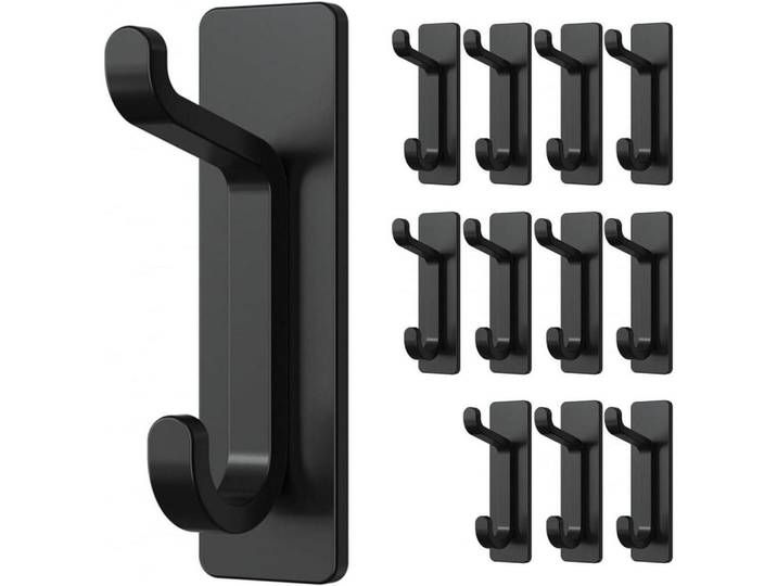 Klebehaken 12-teiliges Set Schwarz, Metall, 8.9x5.6x20.3 cm, Badaccessoires, Haken