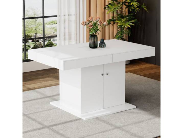 Table manger extensible avec rangement rectangulaire en agglomr blanc L140/180l80H76cm-HAUSS SPOLE