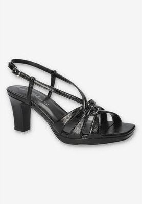Women's Valorie Sqaure Toe Platform Sandal by Easy Street in Black Crinkled (Size 7 1/2 M)