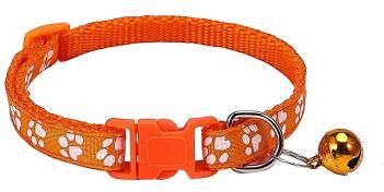 Inspired Living PawPrint Bell Pet Collar For Cats & Small Dogs Adjustable Colorful Safety Collar orange