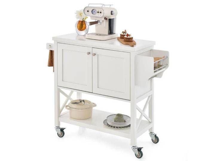 COSTWAY Desserte de Cuisine à Roulettes Verrouillable -Armoire à Double Porte Porte-serviettes Étagère à Épices-Chariot de Cuisine