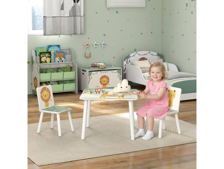AIYAPLAY Table Enfant Bois avec 2 Chaises Motifs Animaux Vert
