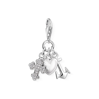 Charm-Einhänger THOMAS SABO "Kreuz-, Herz-, Anker-Design, Glaube, Liebe, Hoffnung", silber (silberfarben, weiß, weiß), Charms, Damen, Silber 925 (recycelt), mit Zirkonia