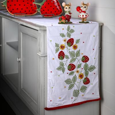 Regency International "14x72"" Embroidered Beaded Strawberry Table Runner"