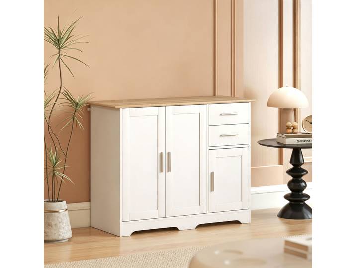HOMCOM Buffet Salon 100cm Blanc Bois 2 Tiroirs 3 Portes