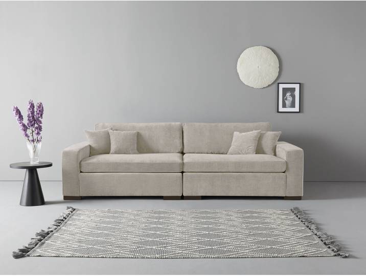 Lounge-Sofa, 100% Polyester, Beige, 280×130×86 cm, Federkern-Polsterung, Modern, Home Affaire