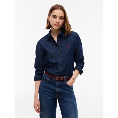 Jeansbluse TOMMY HILFIGER "RELAXED SHIRT MYF", Damen, Gr. M (40), blau (myf), Web, Obermaterial: 100% Baumwolle, unifarben, relaxed fit normal, Manschette, Blusen Jeansbluse, Baumwolle, relaxed fit