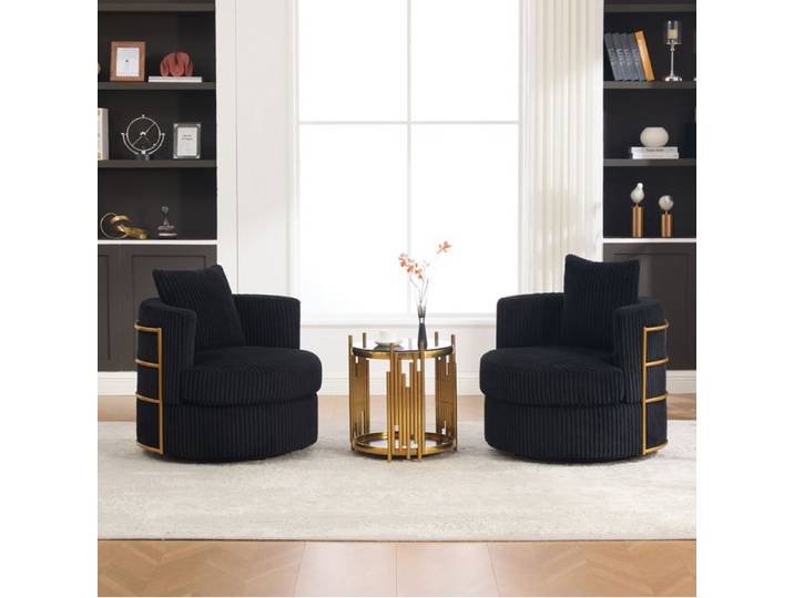 Modenuit Fauteuil relax pivotant 360° en tissu cord lot de 2 avec accoudoirs rangement noir
