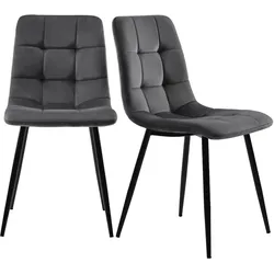 STILVORA Esszimmerstuhl 4er Set 86x46x44 cm Dunkelgrau Polsterstuhl Samt mit Rückenlehne Ziersteppung Metallbeine ergonomisch FSC