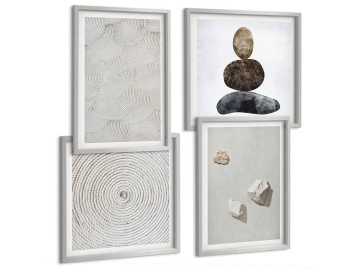Tulup Bilder SET 4er Set - 50x50 cm & 40x60 cm Silberner Rahmen - Sandsteine moderne Farbe, Silberfarben, Kunststoff, Rechteckig, 50x50 cm, Fotografie, Bilder & Rahmen, Bilder