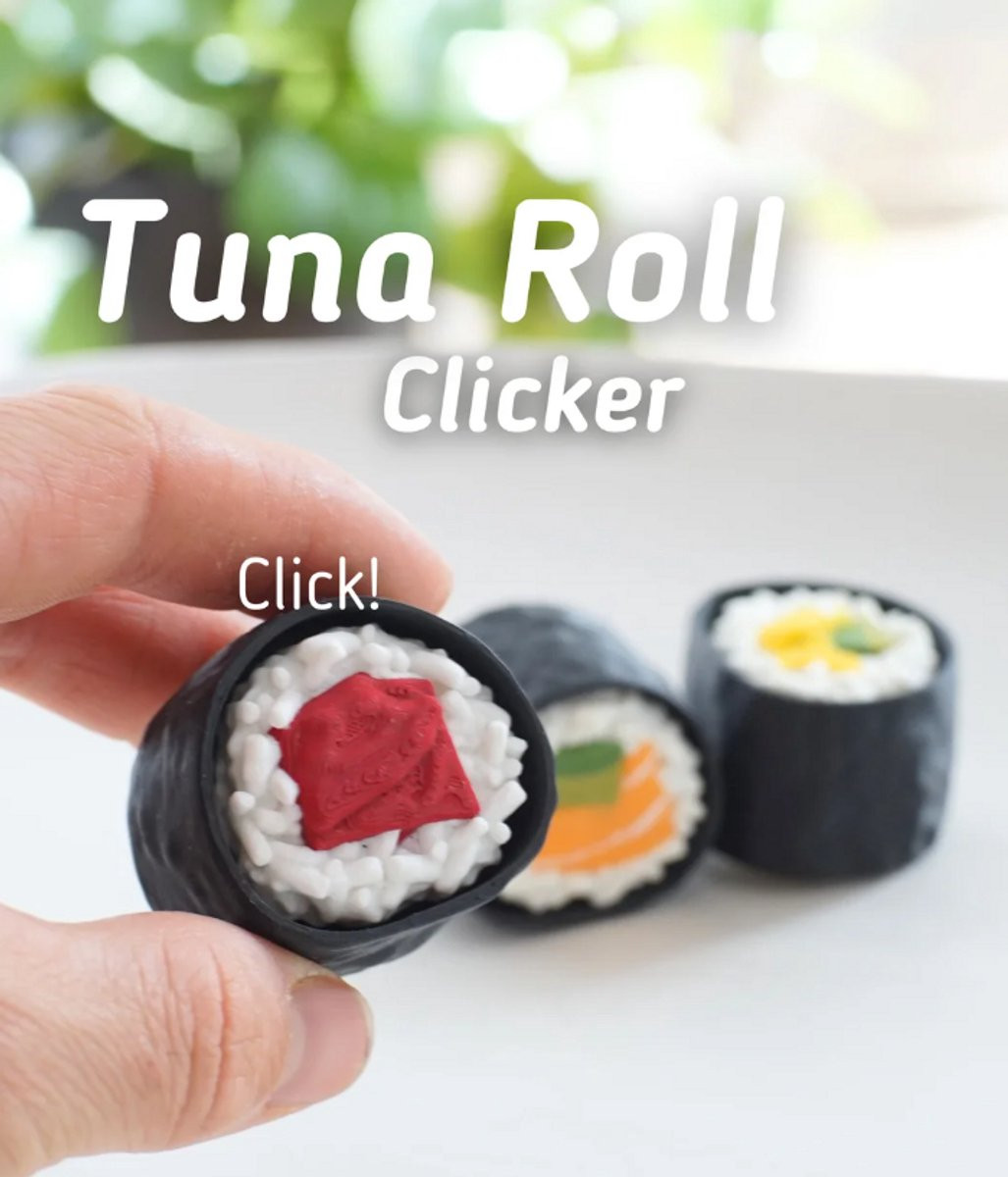 Vera's Arts & Dice Tonijn Sushi Clicker 3D Print - Fidget Toy - Zwart Donker Rood Wit