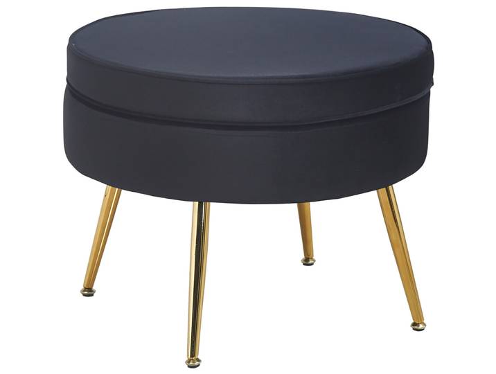 Hocker Khloe Schwarz, Gold Samt, Metall B 52 H 41 cm