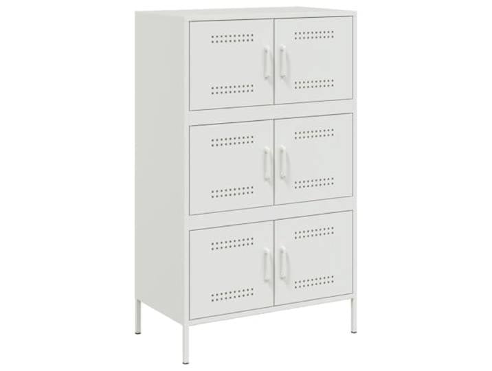 HGFDVCMR Highboard Weiß 68x39x113 cm Stahl Schrank mit 6 Fächern Industrie-Design Beistellschrank aus Metall mit Türen für Ordnung im Wohnzimmer und Schlafzimmer.