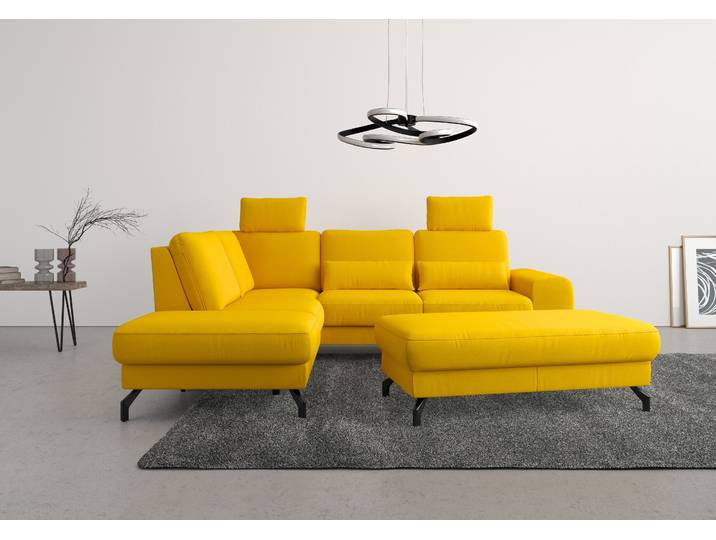 Ecksofa, Soft Clean, Gelb (Mustard) 260×226 cm, Sitztiefenverstellung & Federkern, Sitze 5,5, sit&more