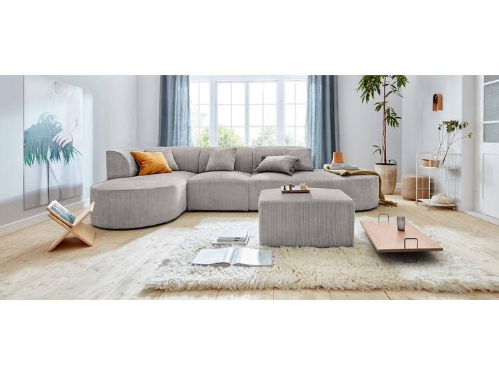 Ecksofa GOODPRODUCT Alesund L-Form , grau (hellgrau), B:362cm H:84cm T:183cm, Cord (100% Polyester);Filzoptik (100% Polyester), Sofas, Ecksofa, bestehend aus Modulen, auch einzeln erhältllich, miteinander verbunden