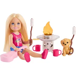 Barbie Family & Friends Chelsea Abenteuer in der Natur Puppen-Spielset mit Hündchen und Camping-Zubehörteilen