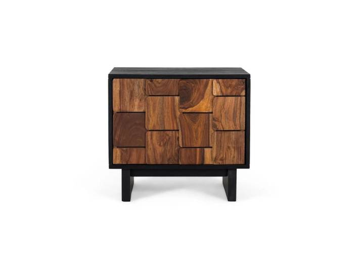 Table de chevet en bois manguier et sheesam avec effet tridimensionnel