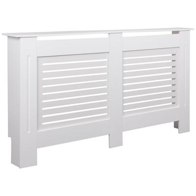 Moderne Heizkörperabdeckung mit Lamellenmuster, Elegante Lösung zur Verbesserung der Raumgestaltung, Weiß. 152x19x83 cm | Kadima Design