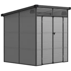 OKWISH Kunststoff-Gerätehaus hellgrau 190x191x215 cm, mit Pultdach, Doppeltür, 2 Fenstern und Belüftung, wetterfest verstärkt