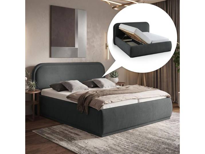 Polsterbett Serenis Komfort Webstoff mit Bettkasten und Lattenrost 160x200cm Dunkelgrau Organisch, Mit