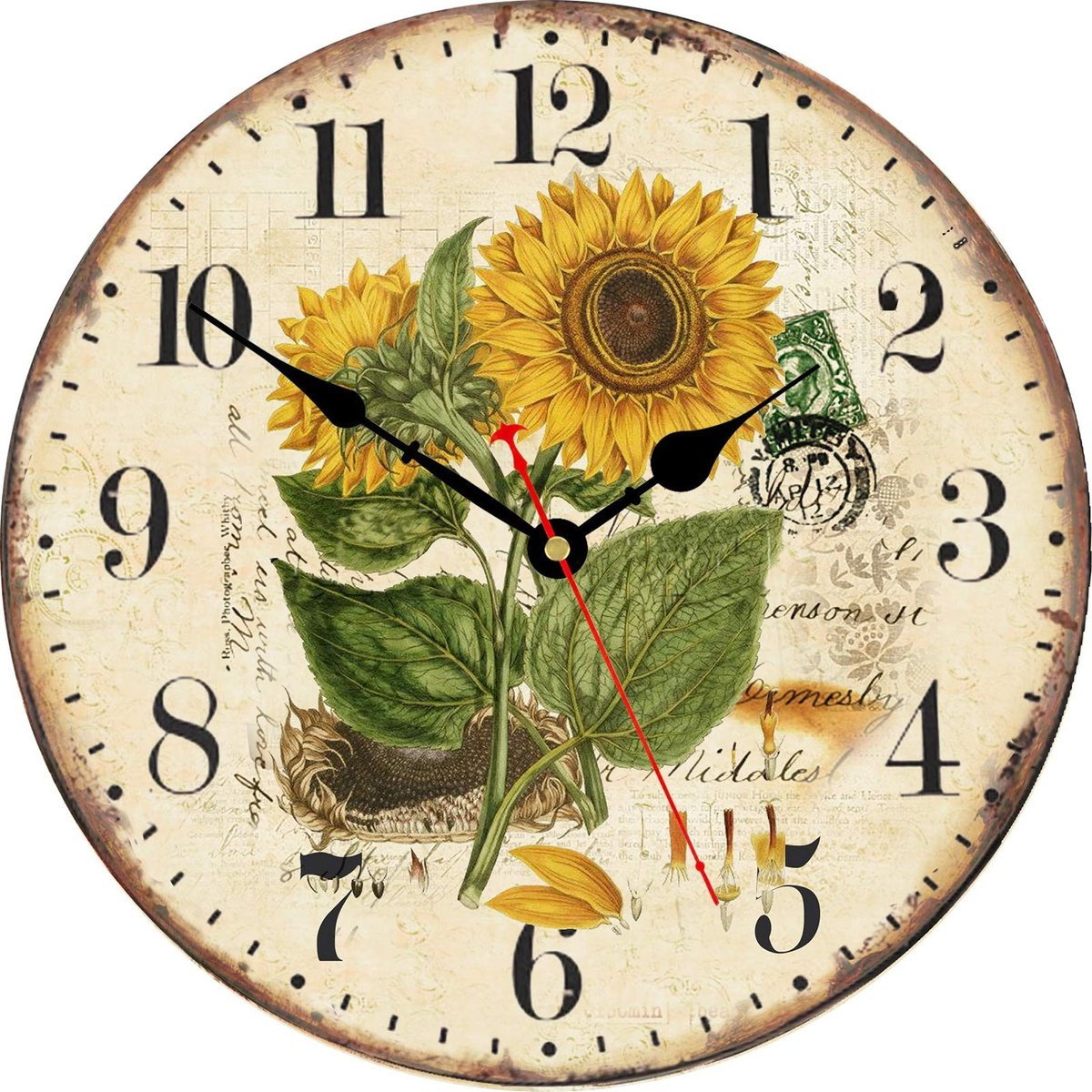 Omgoods Zonnebloem Wandklok - Analoge Wandklok voor Thuis - 34 cm