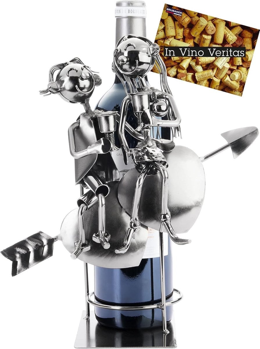 Handgemaakte metalen wijnfleshouder Man en Vrouw - Decoratieve flessenstandaard - Hoogte: 27 cm