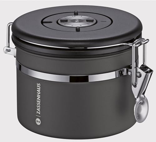Zassenhaus AROMA luchtdichte bewaardoos voor koffie of thee, 250 g, roestvrij staal met ventiel en siliconen afdichting