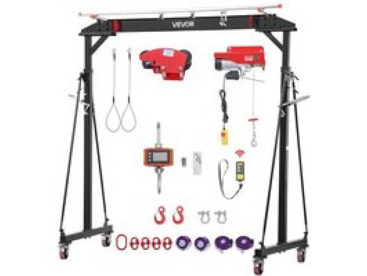 VEVOR Mobiler Portalkran mit 997,9kg Tragkraft, 243-363cm Höhenverstellbarer Stahl-Ladekran, Werkstattkran mit Manueller Laufkatze Elektrokettenzug & 360° Feststellrollen, Lastkran für Hebearbeiten