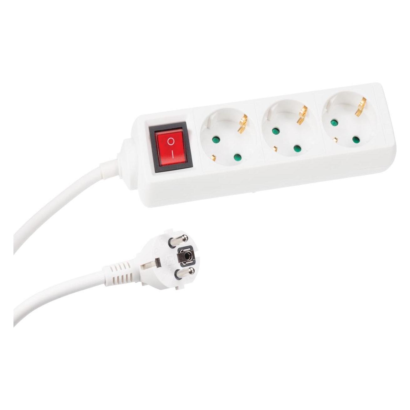 Perel Steckdosenleiste mit Schalter, 3 Schuko-Steckdosen (Typ F) mit Kindersicherung, 3 m H05VV-F (3x, CEE 7/3, 3 m) (EB3S-3-G)