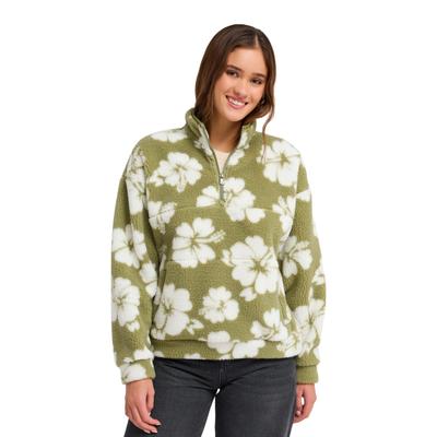 Fleecepullover ROXY "Jive Talking Bonded", Damen, Gr. S, grün (oil grün hippy bico), Obermaterial: 100% Polyester., Sweatshirts Fleecepullover