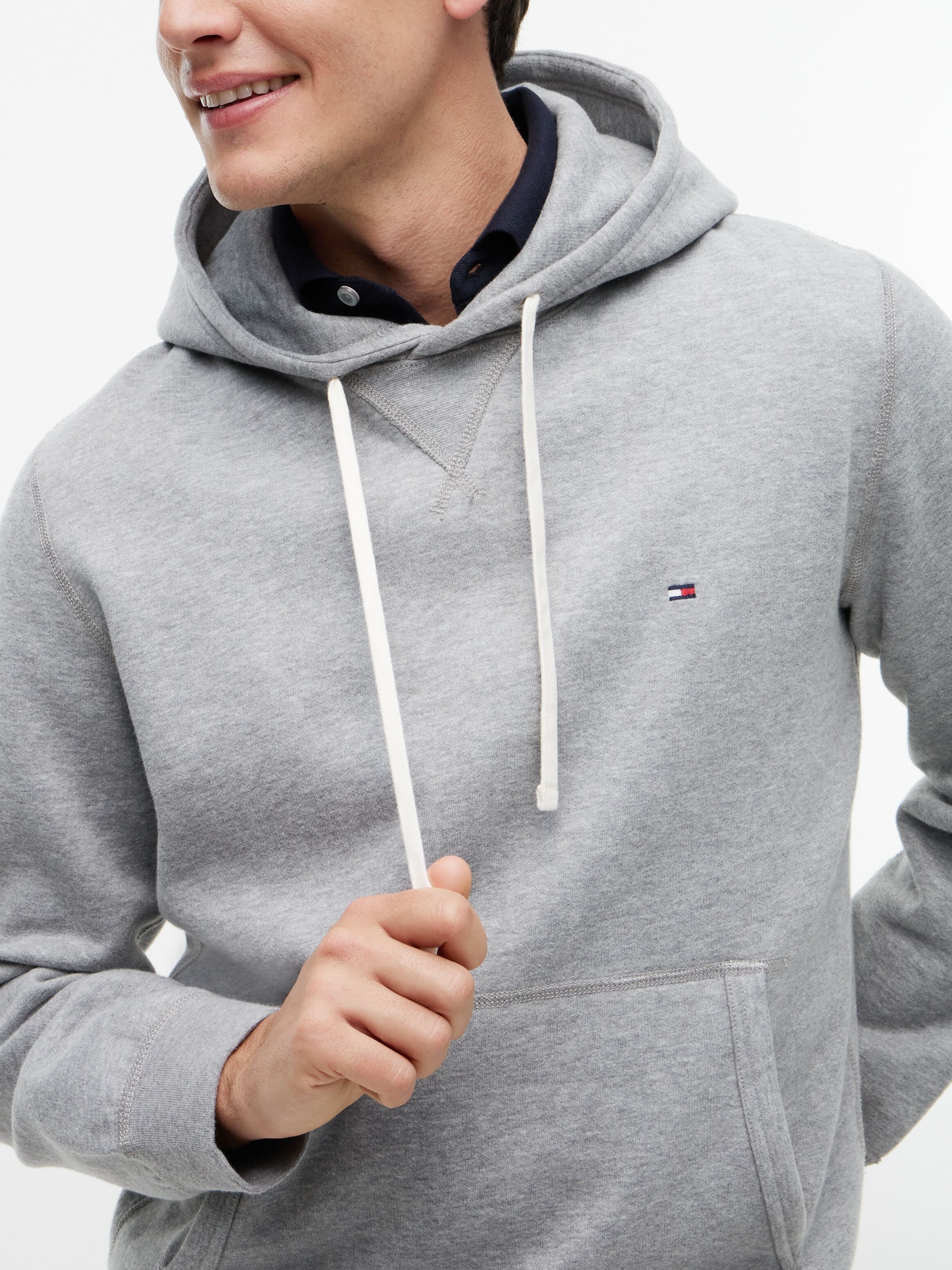 Hoodie TOMMY HILFIGER "ESSENTIAL FLEECE", Herren, Gr. M, grau (medium grau heather), Sweatware, Obermaterial: 60% Baumwolle, 40% Polyester, Sweatshirts Hoodie medium grau heather M