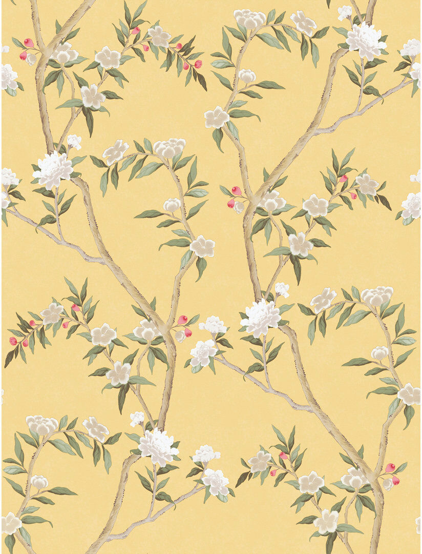 Brambly Cottage Laughlin Chinoiserie Floral Vine 10.05M X 53Cm Matte Wallpaper Roll Yellow