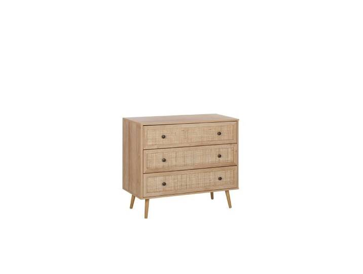 Commode - BELIANI - PONCA - 3 tiroirs - Bois clair - Rotin