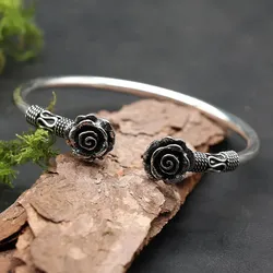 Drachensilber Armschmuck Rosen 925 Silber Armreif Damen Armspange - Silber