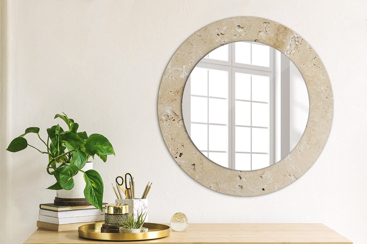 Coloray Bedrukte Spiegel met Imitatiesteen Decoratie - Beige - 50 cm