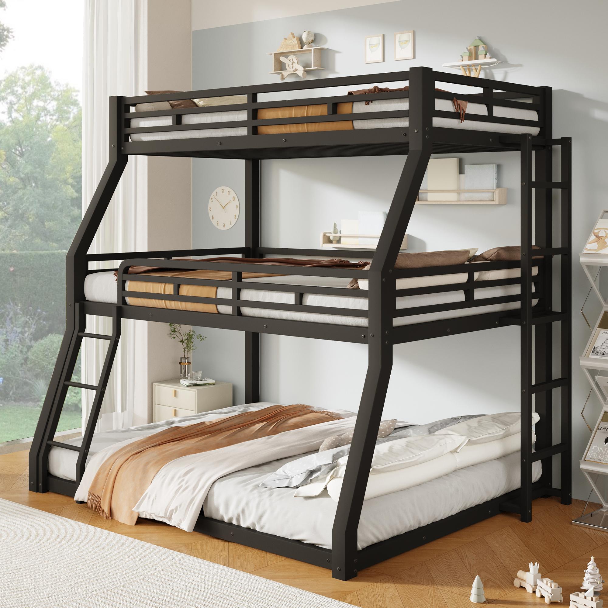 Etagenbett, 90 x 200 / 120 x 200 / 140 x 200 cm, Metallbettgestell, Eisenbett, Dreifach-Etagenbett, Leiterposition optional, für Kinder