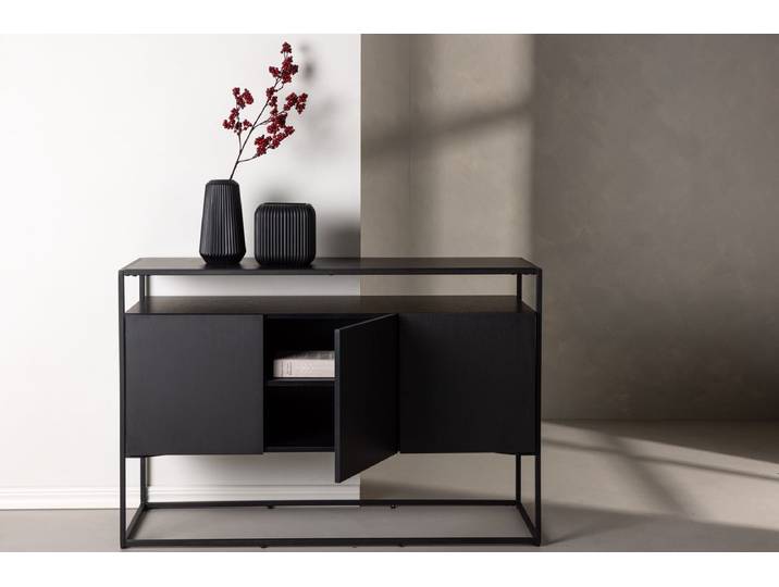 Kommode Merivo – Schwarz, Industrial Chic mit offenem Rahmen - Schwarz - Luxusbetten24