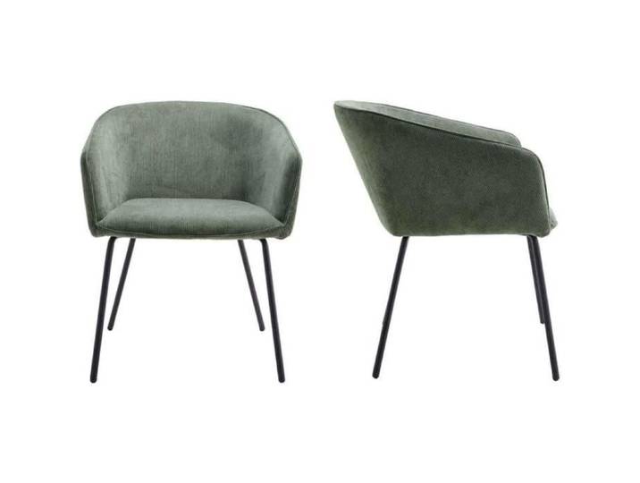 Lot de 2 fauteuils Swann vert - HOMIFAB - Velours côtelé - Avec accoudoirs - Salle à manger