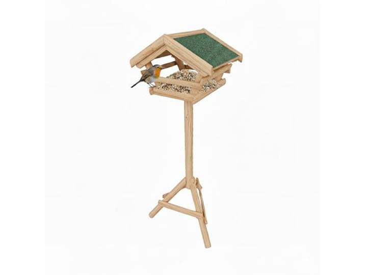 Relaxdays Mangeoire pour Oiseaux sur Pied\, Toit en Asphalte\, Jardin\, Balcon et terrasse\, nichoir\, Bois de Sapin\, Naturel