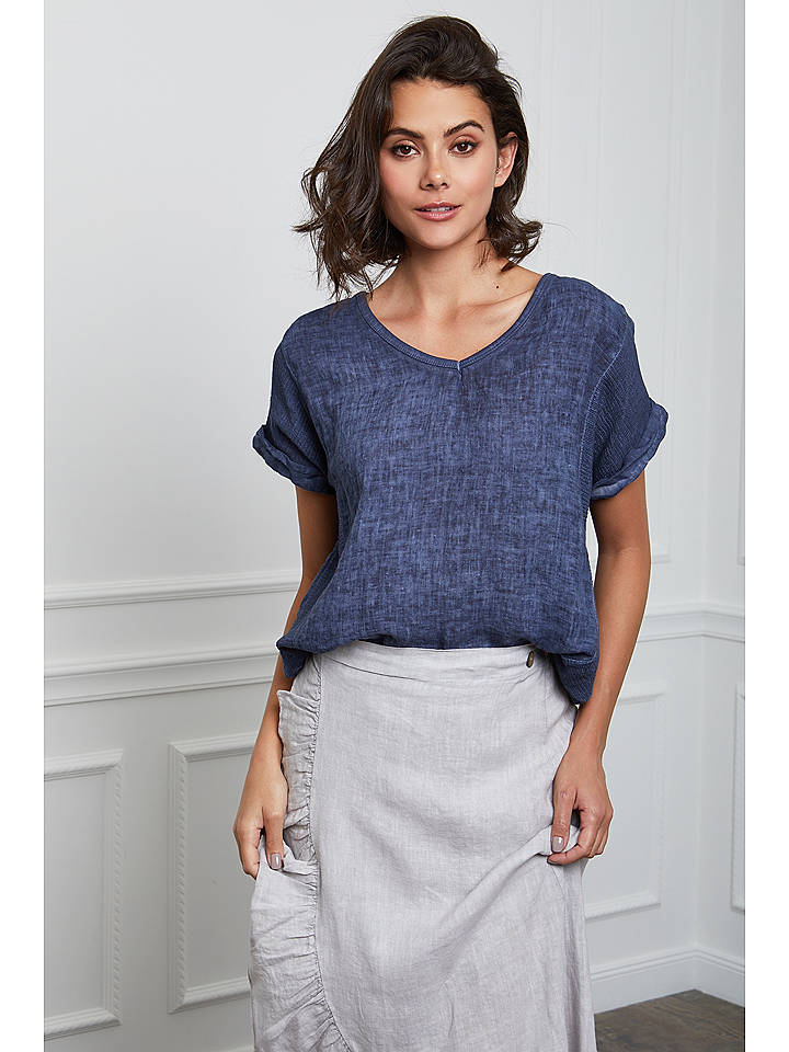 Fleur de Lin Leinen-Shirt "Fabius" in Dunkelblau - XL