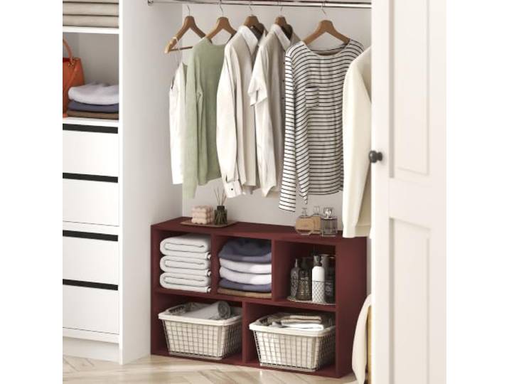Furinno Reed Schrank-Organizer mit offenen Regalen, 5 Würfel, Dunkelrot 9,4 x 19,5 x 31,5 cm, wendbare Schrankaufbewahrung, Schrank-Organizer, für Kleiderschrank, Schlafzimmer, Wohnzimmer