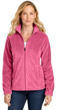 Port Authority L190 Women's Plush Fleece Full-Zip Jacket in Awareness Pink size XS   Polyester
