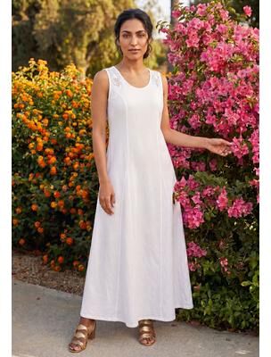 Plus Size Women's Stretch Cotton Crochet-Back Maxi Dress by Jessica London in White (Size 26) Maxi Length