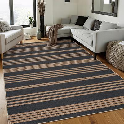 Garvee Modern Geometric Stripes Easy Jute Area Rug