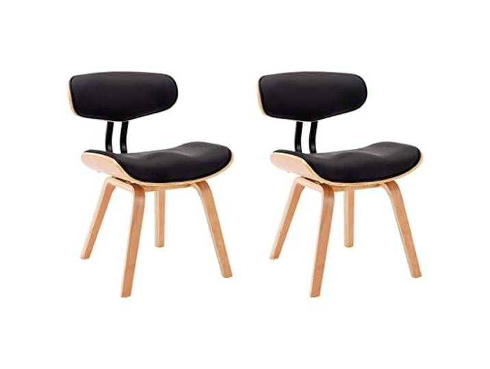 KUTYWEXFM Esszimmerstühle 2er Set Kunstleder Bugholz Schwarz Braun Stilvolle Polsterstühle mit ergonomischer Rückenlehne und robusten Holzbeinen für Essen, Küche und Wohnzimmer.